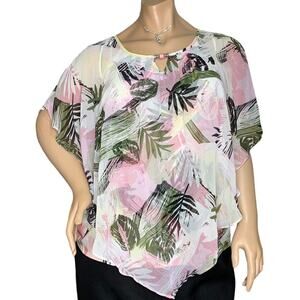Notations Woman Top Leaf Print Green and Pink Pullover Size 3X